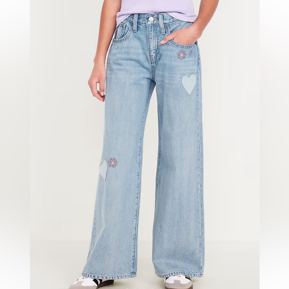 Old Navy Super Baggy Wide-Leg Embroidered Jeans, size 10